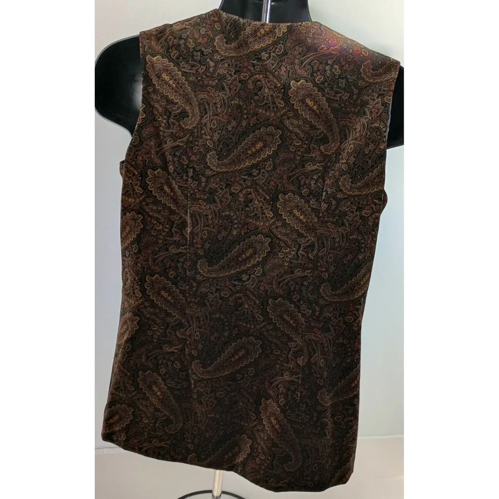VTG Hunt Club Women's 10 Brown Paisley Velvet Button Up Lined Vest Pockets